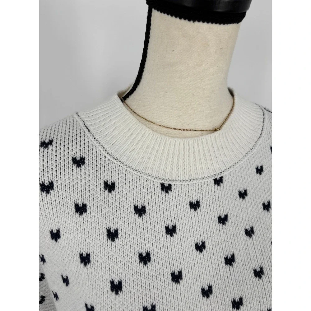 Free People‎ Heart Print Sweater Womens XS White Black Knit Pullover Boho